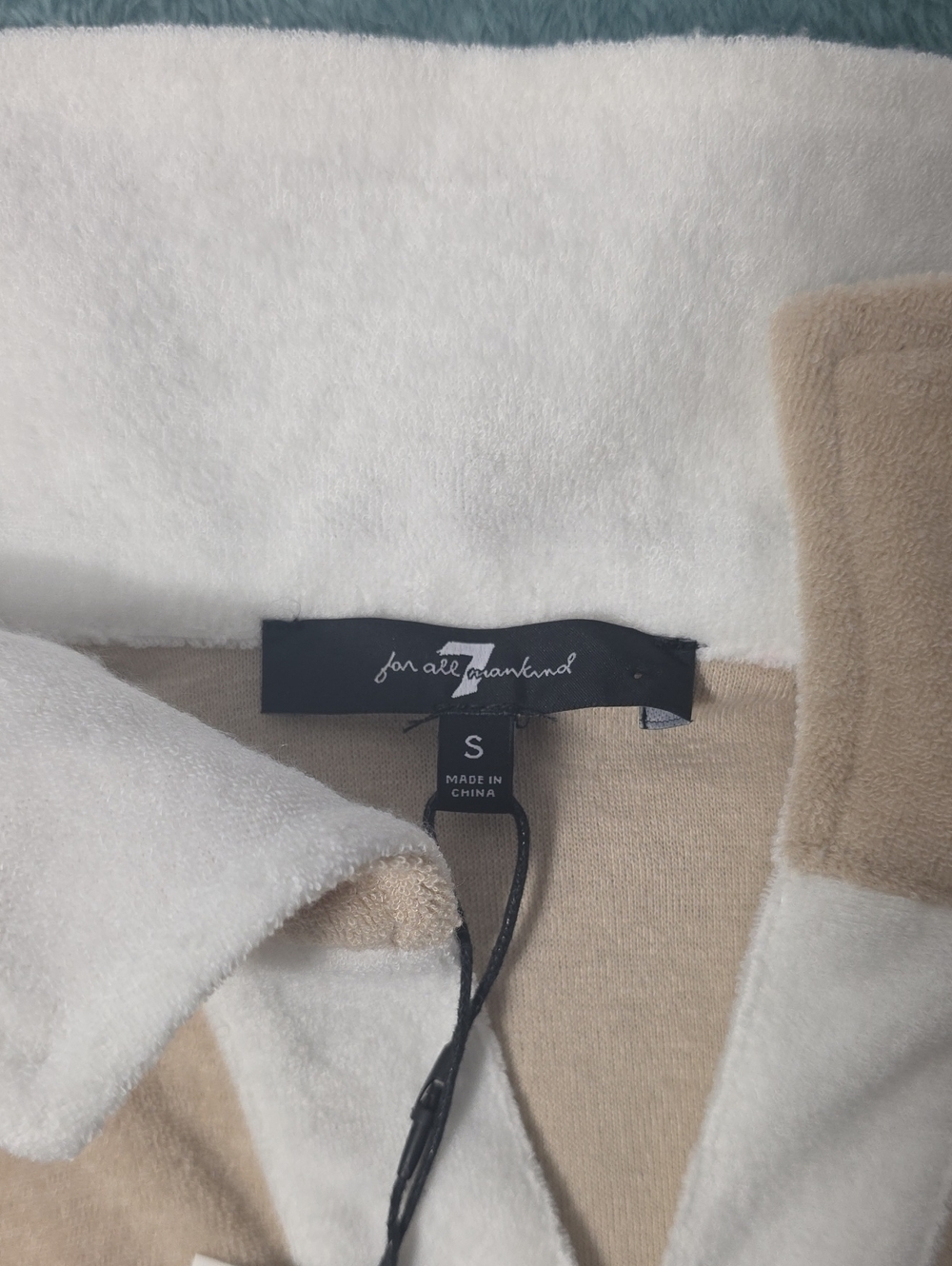 7 For All Mankind Beige and White Striped Terry Thin Sweater - Picture 2 of 5